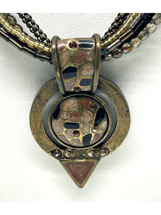 Chicos Jewelry - Chicos Multi-Strand Beaded Necklace With Bronze Pendant & Crystal Accents